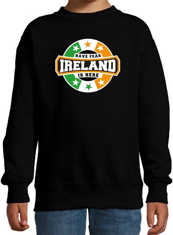 Have fear Ireland is here sweater met sterren embleem in de kleuren van de Ierse vlag - zwart - kids - Ierland supporter / Iers elftal fan trui / EK / WK / kleding 134/146