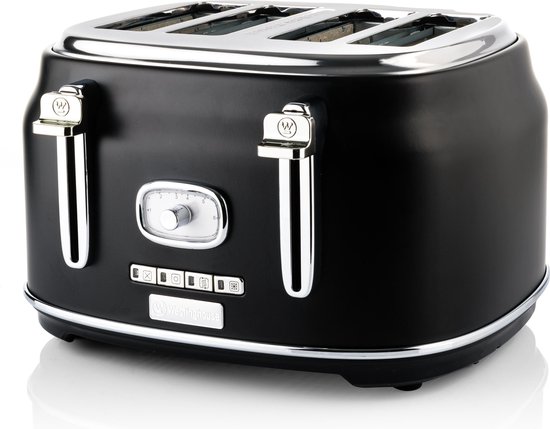 Westinghouse Retro Broodrooster - 4 Slice Toaster - Zwart - Met Warmhoudrek  | bol