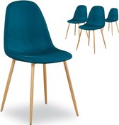 Design 4 stoelen set scandinavisch stof en hout blauw