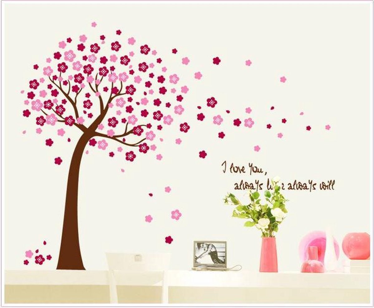 Muursticker4sale Kinderkamer muursticker Boom met roze bladeren