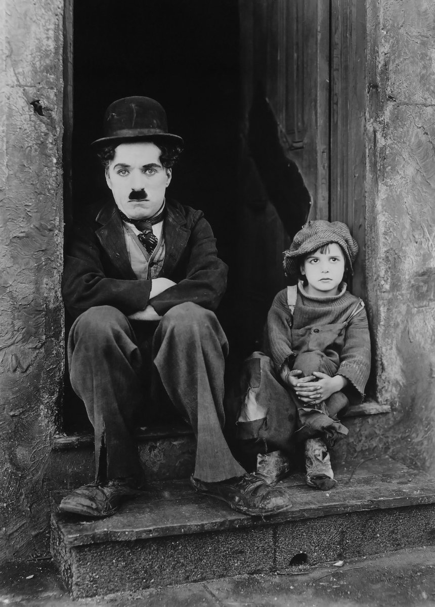 Esque Poster Charlie Chaplin - 'The Kid' - Vintage - Comedy Movieposter Klassiek - Zwart Wit - 70x50 cm