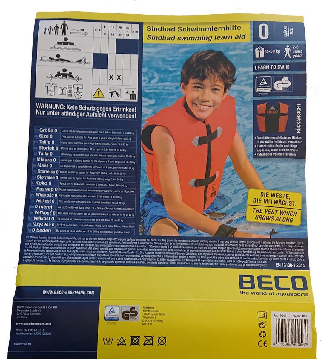 BECO Sindbad zwemvest - voor kinderen - 2 - 6 jaar - 30 kg - rood — afbeelding 4