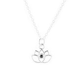 Jewelryz | Ketting Lotus Bloem | 925 zilver met Zwarte Swarovski | Halsketting Dames Sterling Zilver | 50 cm