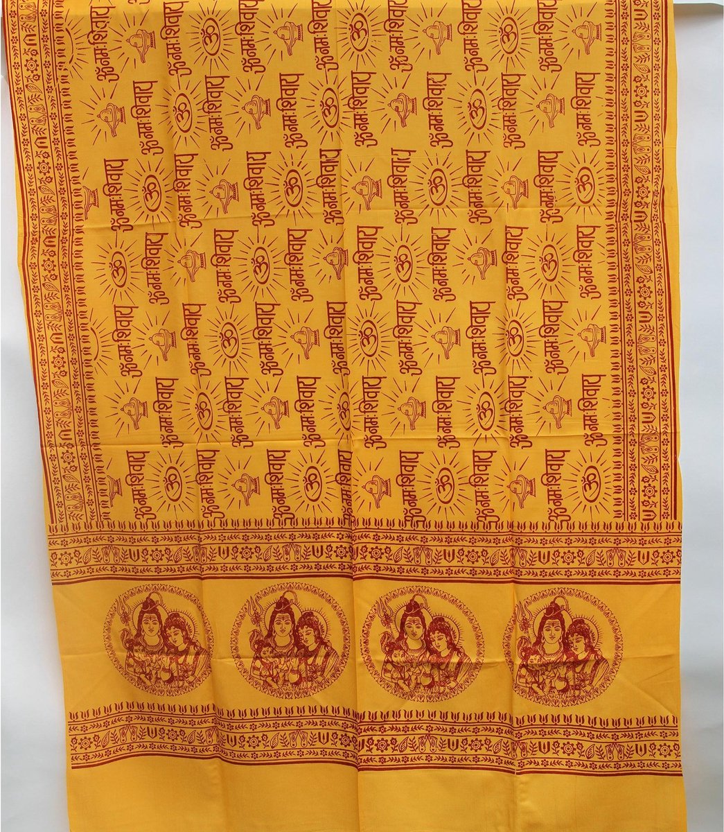 Meditatie omslagdoek Shiva, Parvati en Ganesh, XL, 220 x 106 cm, oranje