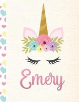 Emery: Personalized Unicorn Sketchbook For Girls With Pink Name - 8.5x11 110 Pages. Doodle, Sketch, Create!