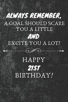 Always Remember A Goal Should Scare You A Little And Excite You A Lot Happy 21st Birthday: 21st Birthday Gift Quote / Journal / Notebook / Diary / Uni