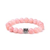 KRALEN ARMBAND DONKER ROZE KWARTS MET UIL BEDELTJE