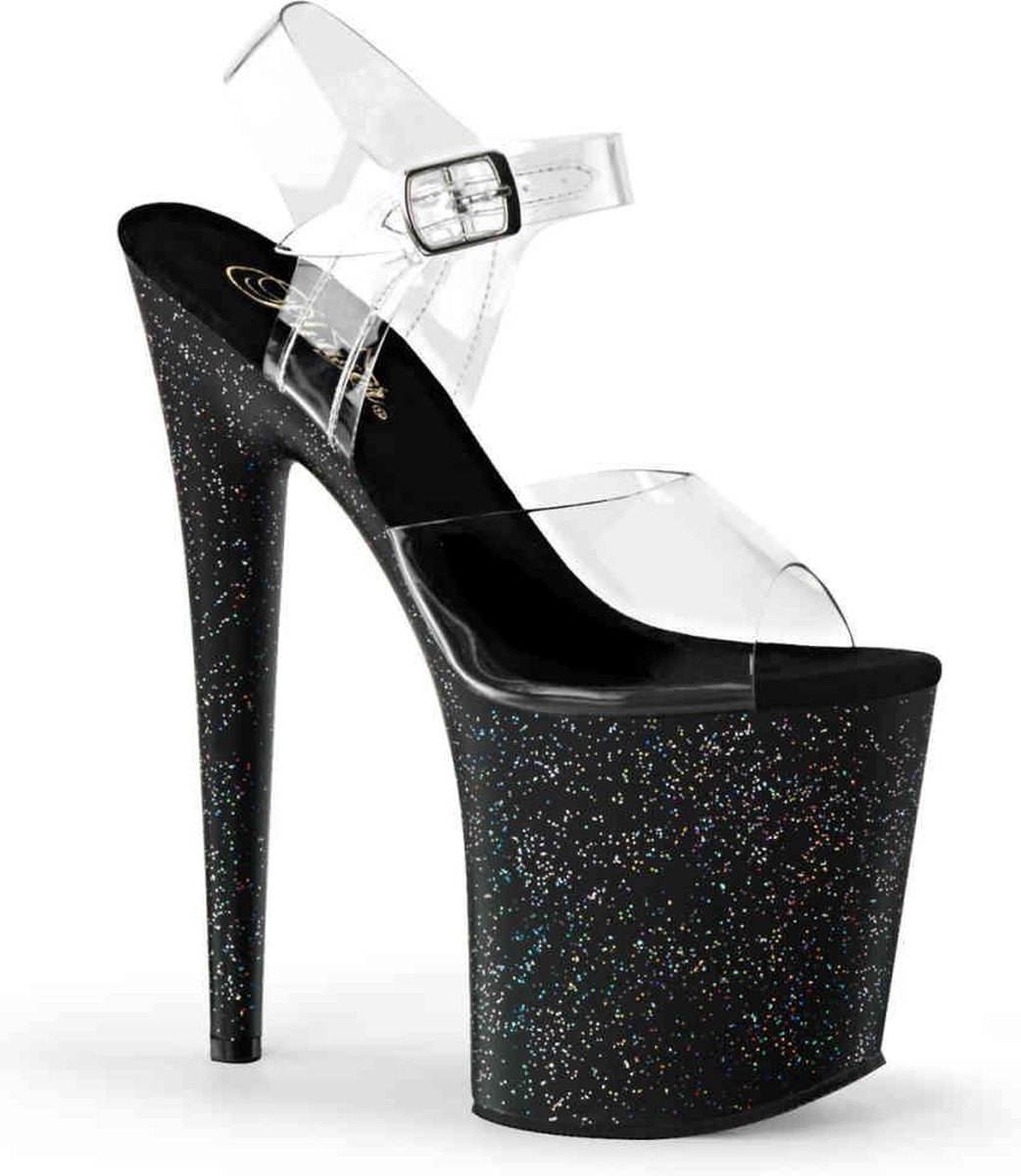 Pleaser - FLAMINGO808MG Sandaal met enkelband, Paaldans schoenen - Paaldans schoenen - 41 Shoes - Zwart/Transparant
