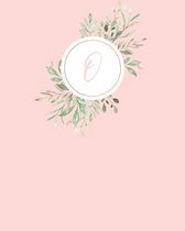 O: 110 Dot-Grid Pages - Pink Monogram Journal and Notebook with a Simple Vintage Floral Green Leaves Design - Personalize