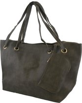 Brede Tas - Shopper - PU Kunstleer - 50x30x16 cm - Grijs