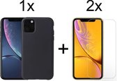 iPhone 11 Pro hoesje zwart siliconen case cover - 2x iPhone 11 Pro Screen Protector