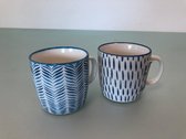 Set van 2 - mokken - blauw met print