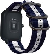Smartwatch bandje - Geschikt voor Samsung Galaxy Watch 3 45mm, Gear S3, Huawei Watch GT 2 46mm, Garmin Vivoactive 4, 22mm horlogebandje - Nylon stof - Fungus - Nato - Blauw Wit