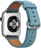 Geschikt voor Apple Watch bandje 38 / 40 / 41 mm - Series 1 2 3 4 5 6 7 SE - Smartwatch iWatch horloge band - 38mm 40mm 41mm - Fungus - PU Leer - Blauw - Vouw