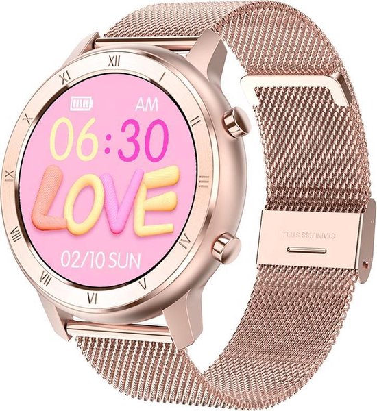 Belesy® LOVE - Smartwatch Women - Smartwatch Men - Montre - Podomètre - Full Circle - Diverse cadrans - Tension artérielle - Mutli sport - Milanese - Acier - Or