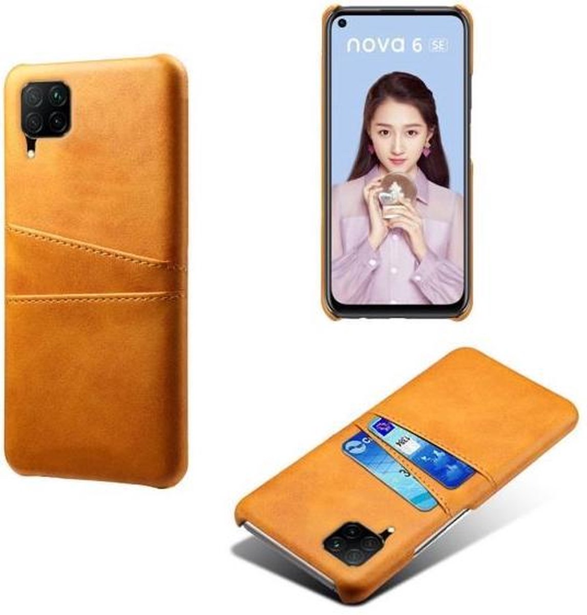 Back Cover met Opbergvakjes + Gehard Glas Screenprotector voor Huawei P40 Lite_ Bruin