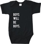 Rompertjes baby met tekst - Boys will be boys - Romper zwart - Maat 74/80