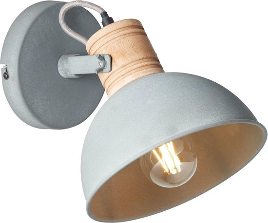 BRILLIANT lamp Frieda wandspot schakelaar grijs beton / hout | 1x A60, E27,  25W,... | bol.com