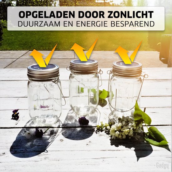 Gadgy Solar Jar Set 3st. 3 Glazen potten met LED Verlichting