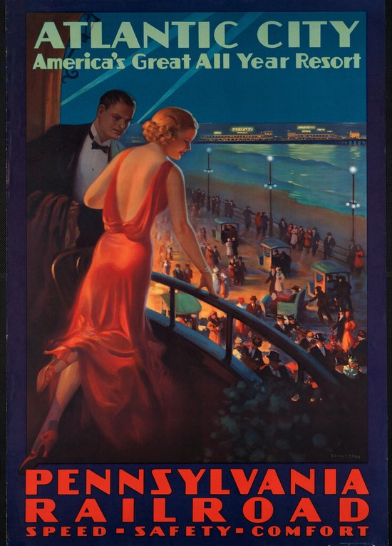 Vintage Poster Atlantic City - Reclame Verenigde Staten - Travel Poster - Retro - 70x50 cm