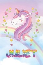 Juliet: Juliet Unicorn Notebook Rainbow Journal 6x9 Personalized Customized Gift For Someones Surname Or First Name is Juliet