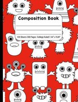 Composition Book College Rule: Journal Notebook for School Home or Work, White Monsters on Red