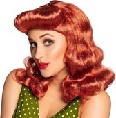 Pruik Pin-up - 50's - Retro - Halflang krullend haar met pony - Rood - Dames