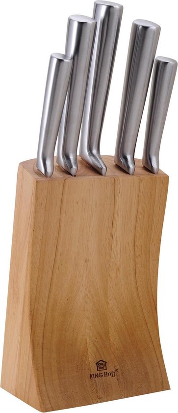 Messenset met houten opbergblok 7 delig – RVS – houten roteerbare Messenblok Norberg + Bamboe Snijplank - Merkloos