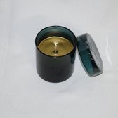 Gouden kaars in groen glazen pot, 8.5 x Ø 8 cm