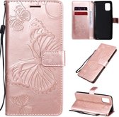Voor Samsung Galaxy A31 3D vlinders reliëf patroon horizontale flip lederen tas met houder & kaartsleuf & portemonnee (rose goud)