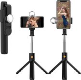 Duurzame 3 in 1 Selfie Stick Met Bluetooth en Verlichting - Geschikt voor Apple Samsung en Huawei - Reikwijdte 72cm - Tripod & Statief - Flits Verlichting  - Inclusief Waterdichte Telefoon Ho