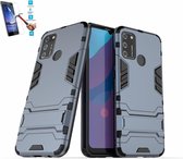 Huawei Honor 9A Kickstand Shockproof Grijs Cover Case Hoesje - 1 x Tempered Glass Screenprotector A3TBL