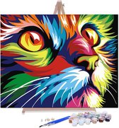 Eagle® Schilderen op Nummer Volwassenen - Gekleurde Kat - Gespannen op Houten Frame - 50x40cm