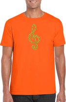 Gouden muziek noot G-sleutel / muziek feest t-shirt / kleding - oranje - voor heren - muziek shirts / muziek liefhebber / outfit S