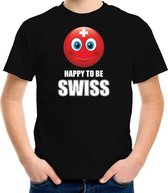 Zwitserland Emoticon Happy to be Swiss landen t-shirt zwart kinderen XL (158-164)