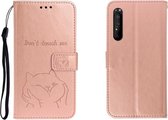 Voor Sony Xperia 1 II Reliëf Shiba Inu Links en Rechts lederen tas met standaard & kaartsleuf & sallet (rose goud)