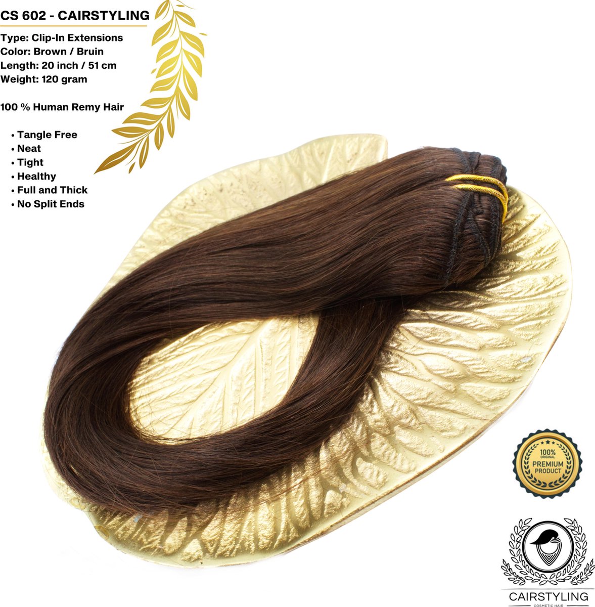 CAIRSTYLING Premium 100% Human Hair - CS602 CLIP-IN - Super Double Remy Human Hair Extensions | 120 Gram | 51 CM (20 inch) | Haarverlenging | Best Quality Hair Long-term Use | Natuurlijk Haar Volume