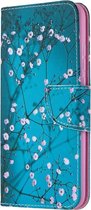 Huawei Honor 9X Lite wallet agenda hoesje blauw roze bloemen