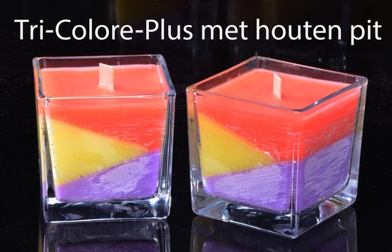 Bougie TRI-COLORE-PLUS MEDIUM en verre - 2 PIÈCES - avec MÈCHE EN BOIS (WoodWick) - Made by Candles by Milanne