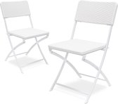 relaxdays rotan klapstoel BASTIAN, rattan tuinstoel, balkonstoel opklapbaar riet Wit, Pak van 2