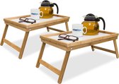 Relaxdays 2x bedtafel bamboe kunststof - bedtafeltje - tafeltje - dienblad houtlook