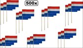 500x Vlaggetjes op stok rood/wit/blauw - Holland EK WK thema feest nederland koningsdag festival uitdeel