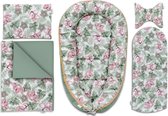 Babynestje - Babynest 5 elementen SET - Draagbare nest met dekentje - Dubbelzijdig - 60 x 105 cm - Bloemen