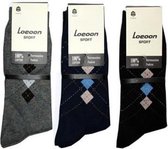Pesail|Sok|Sokken Heren|Grijs/Blauw/Zwart "Blokmotief"|Maat 43/46|100% Katoen|3 Paar Sokken