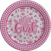 Kartonnen Bordjes  It's A Girl Roze 18 cm 10 st - Wegwerp borden - Feest/verjaardag/BBQ borden - baby shower