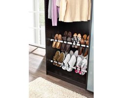 WENKO Telescopisch klemrek, bevestiging zonder boren, schoenenrek traploos instelbaar, open kledingkast en praktische garderobe, 70-120 x 3 x 23 cm, max. belasting 10 kg, zilver/grijs