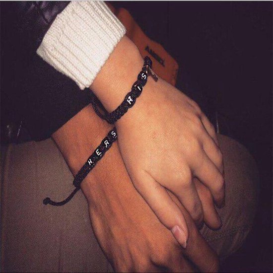 His & Hers Armband Set voor Hem en Haar - Hartje - Zwart / Zwart -  Romantisch Liefdes... | bol