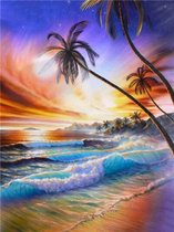 Diamond painting - Palmbomen aan het strand - vierkante steentjes - Hobby - Oceaan -  Diamond schilderen - Volwassen - Kinderen - Zee - 20x30cm