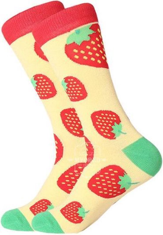 Fun sokken 'Aardbeien met geel en rood' (91066) | bol.com
