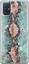 Samsung A71 hoesje siliconen - Slangenprint pastel mint | Samsung Galaxy A71 case | mint | TPU backcover transparant